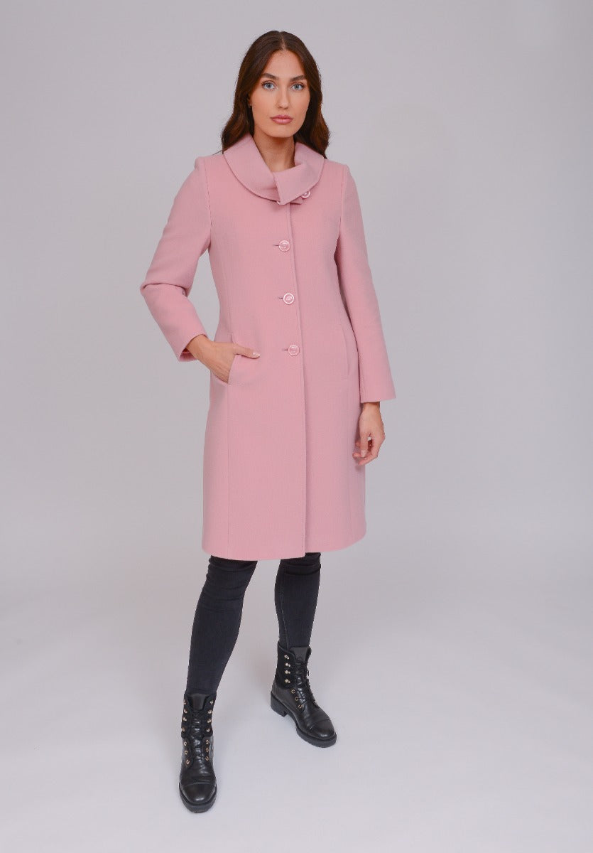 Christina Felix | Wool and Cashmere Shawl Collar Coat -Pink