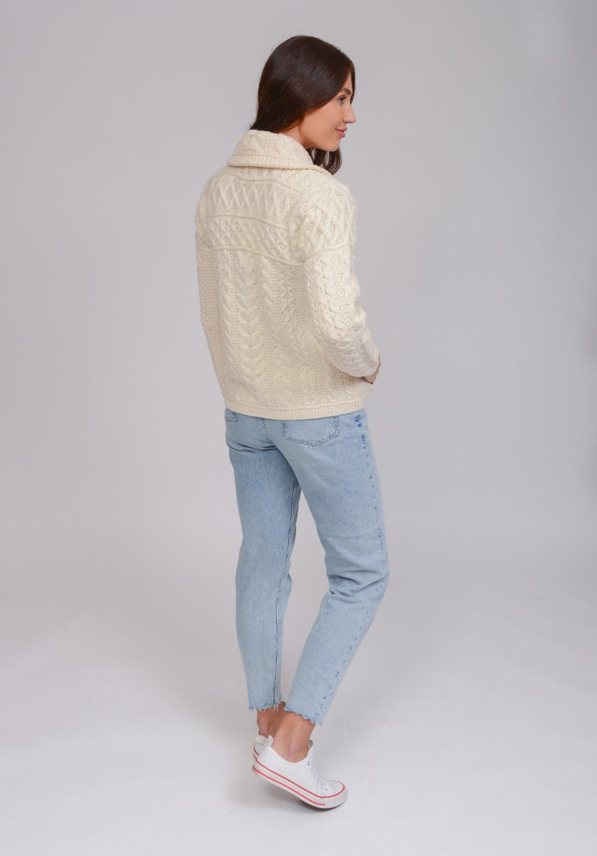 Double Collar Full Zip Cardigan | Natural | West End X4267