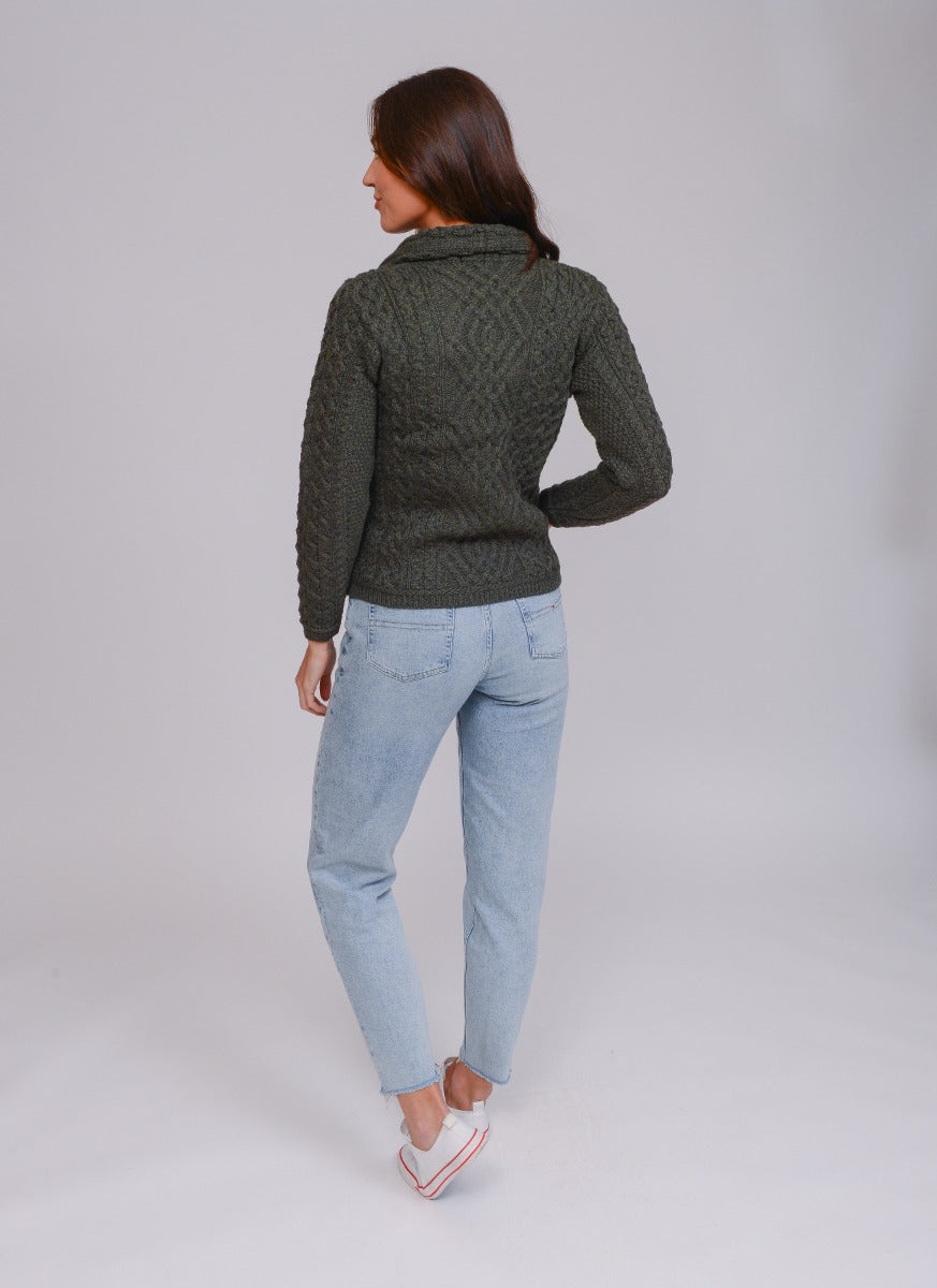 Cable Knit Jacket With Side Zip | Army Green | West End Z4630