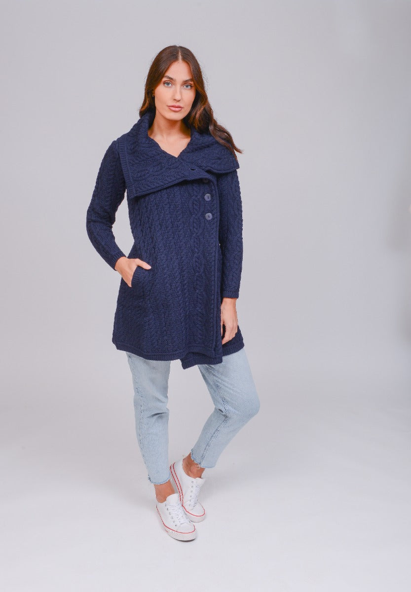 Chunky Collar Coat With Buttons | Navy | X4416
