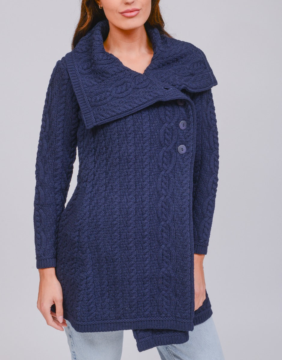 Chunky Collar Coat With Buttons | Navy | X4416