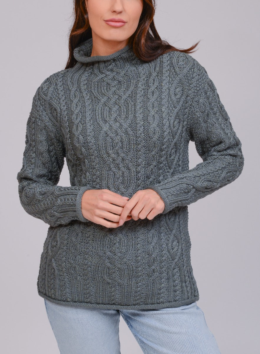West End Knitwear |Supersoft Aran Funnel Neck Sweater | Thundra | CR4690