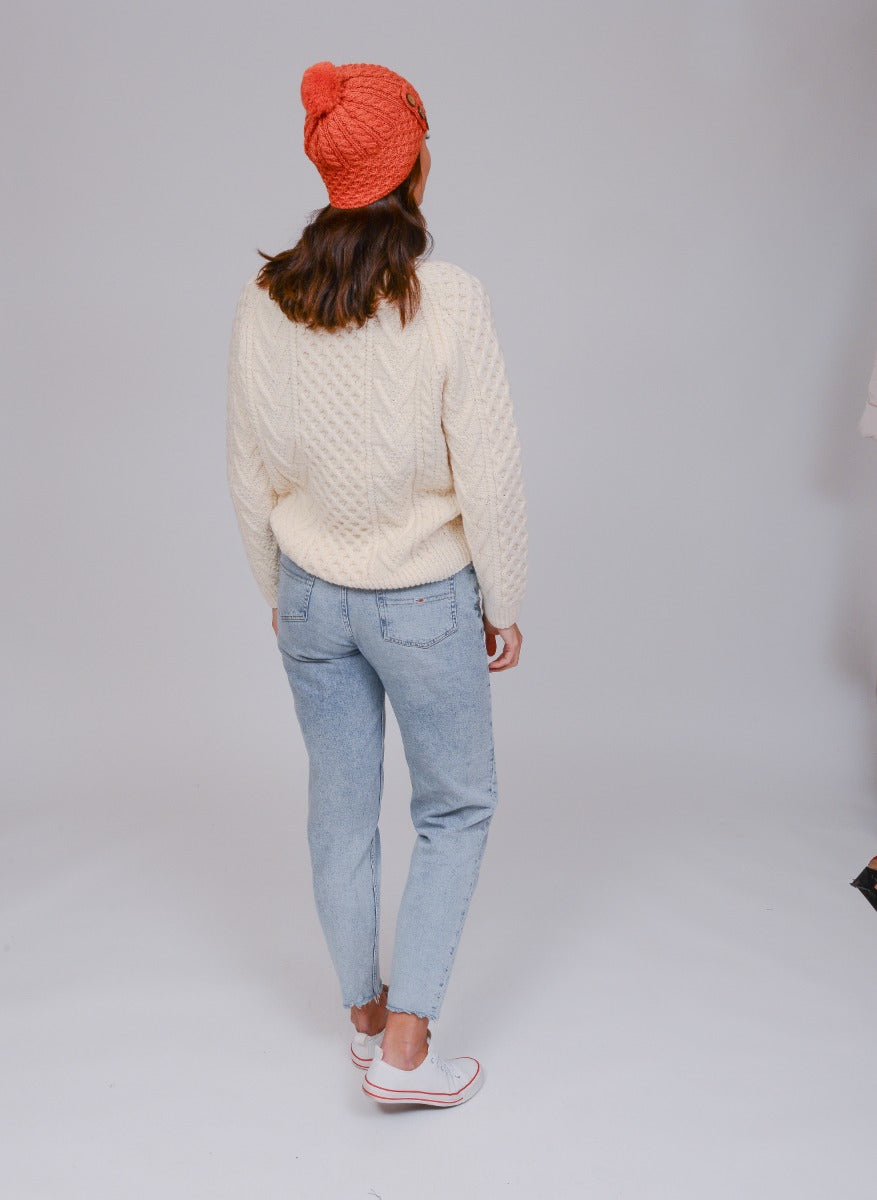 Aran Woollen Mills | Aran Merino Wool Hat with 3 Buttons -  Autumn Leaves Orange