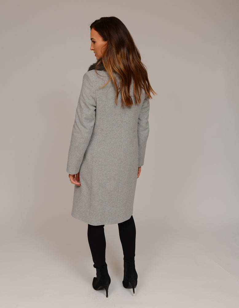 Christina Felix | Faux Fur Collar Wool Coat -Grey