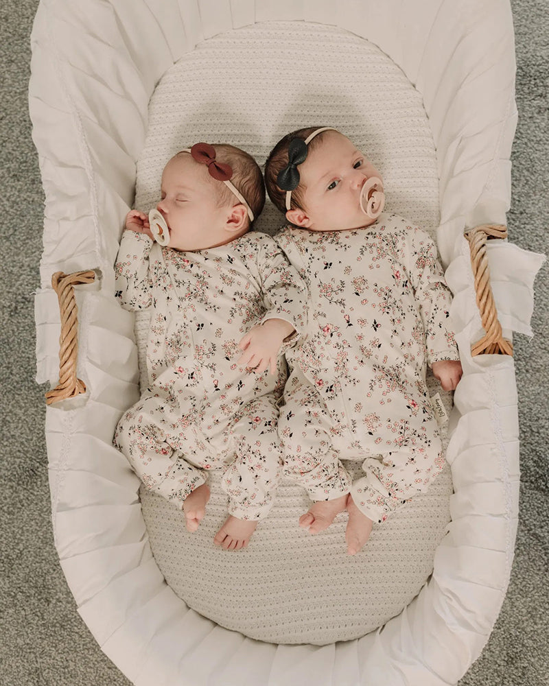 Lil and Izzy | Zipped Baby Grow- Cream Ditsy Floral