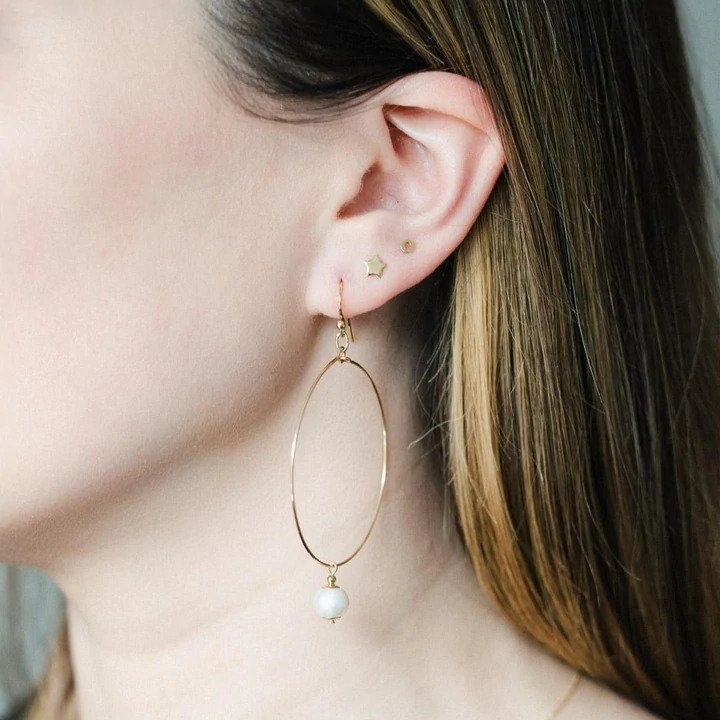 MoMuse Gold Filled Freshwater Pearl Hoop Earrings