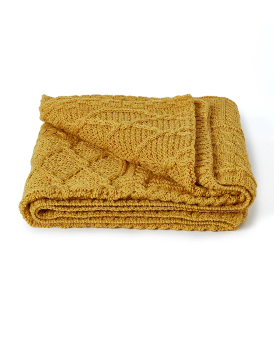 Aran Woollen Mills | Patchwork Aran Blanket | A510 - Sun Yellow