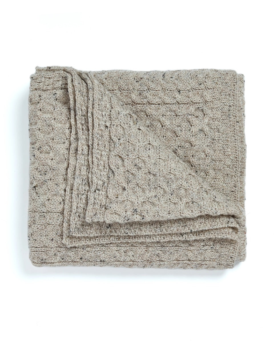 100% Wool Aran Honeycomb Blanket | Oatmeal