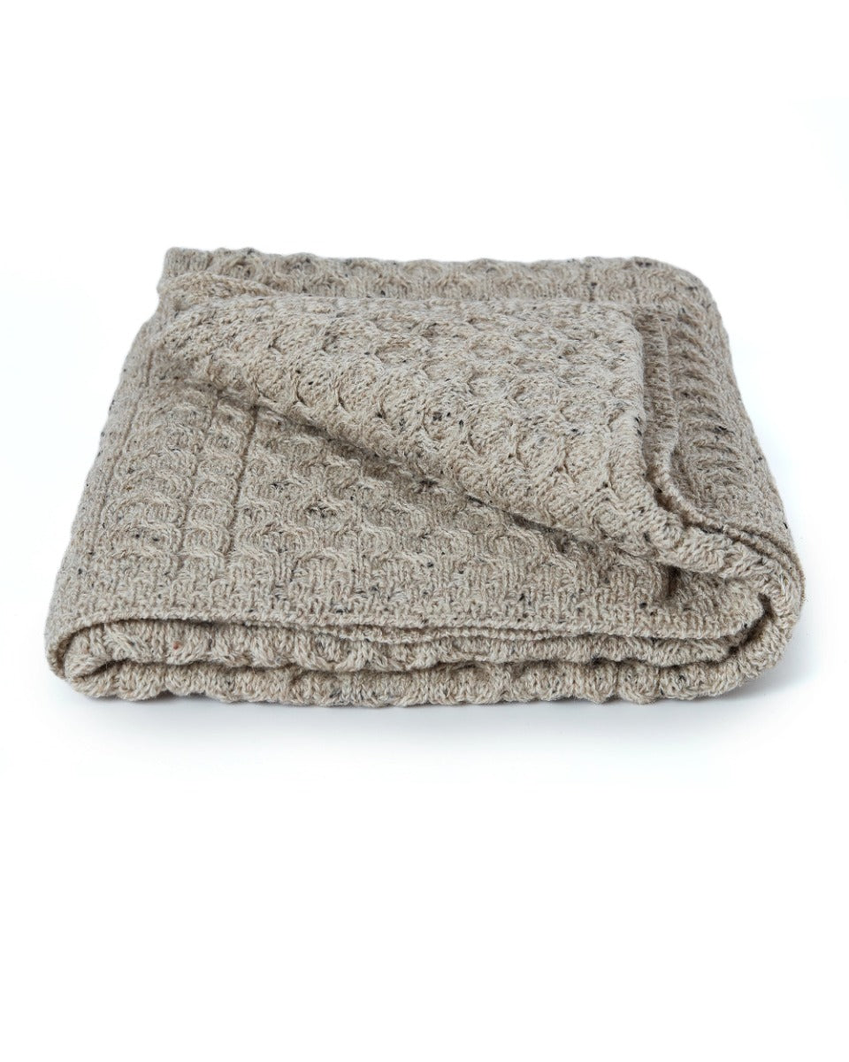 100% Wool Aran Honeycomb Blanket | Oatmeal
