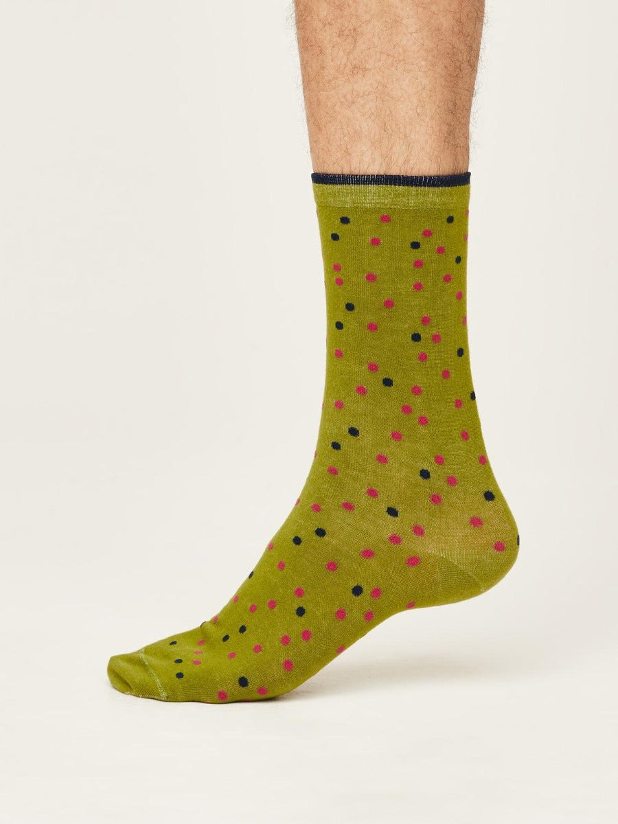 Thought | Gots Spotty Socks - Olive Green