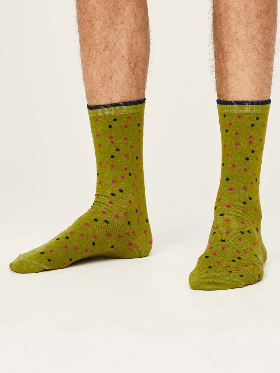 Thought | Gots Spotty Socks - Olive Green