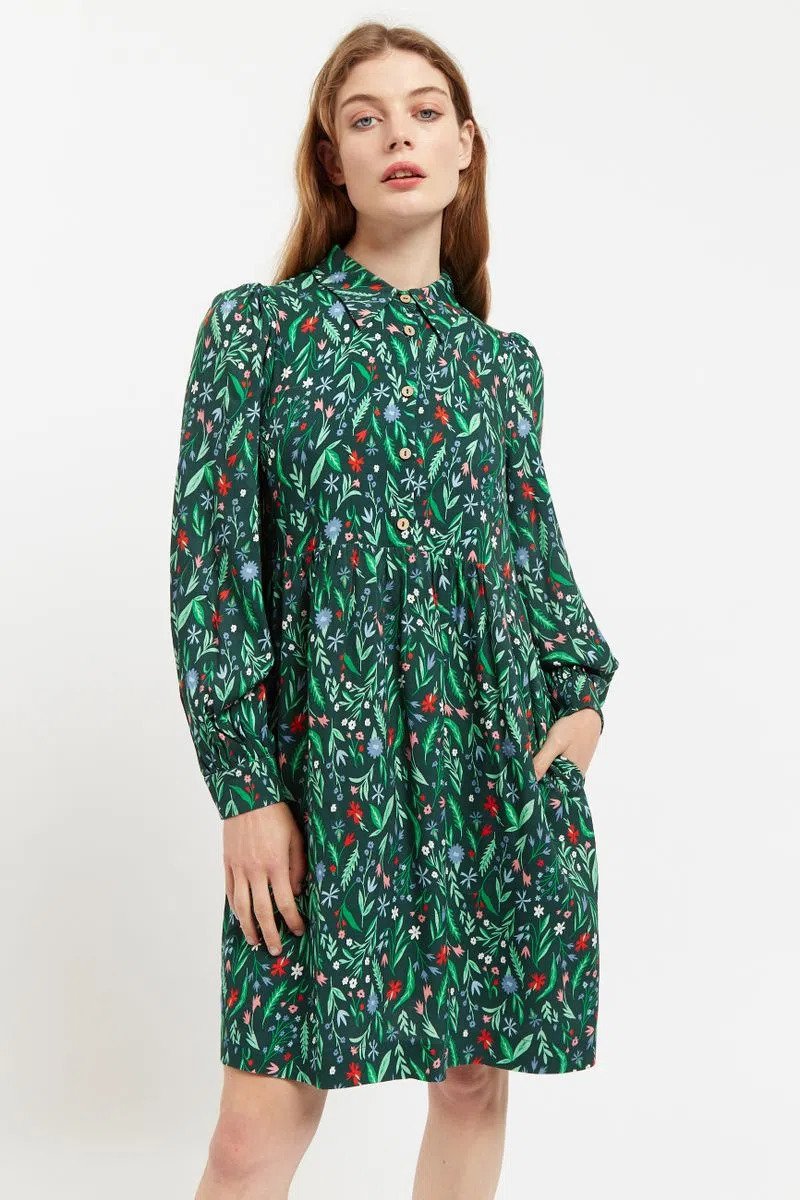 Louche | Melly Folk Floral Print Long Sleeve Button Through Mini Dress - Multi