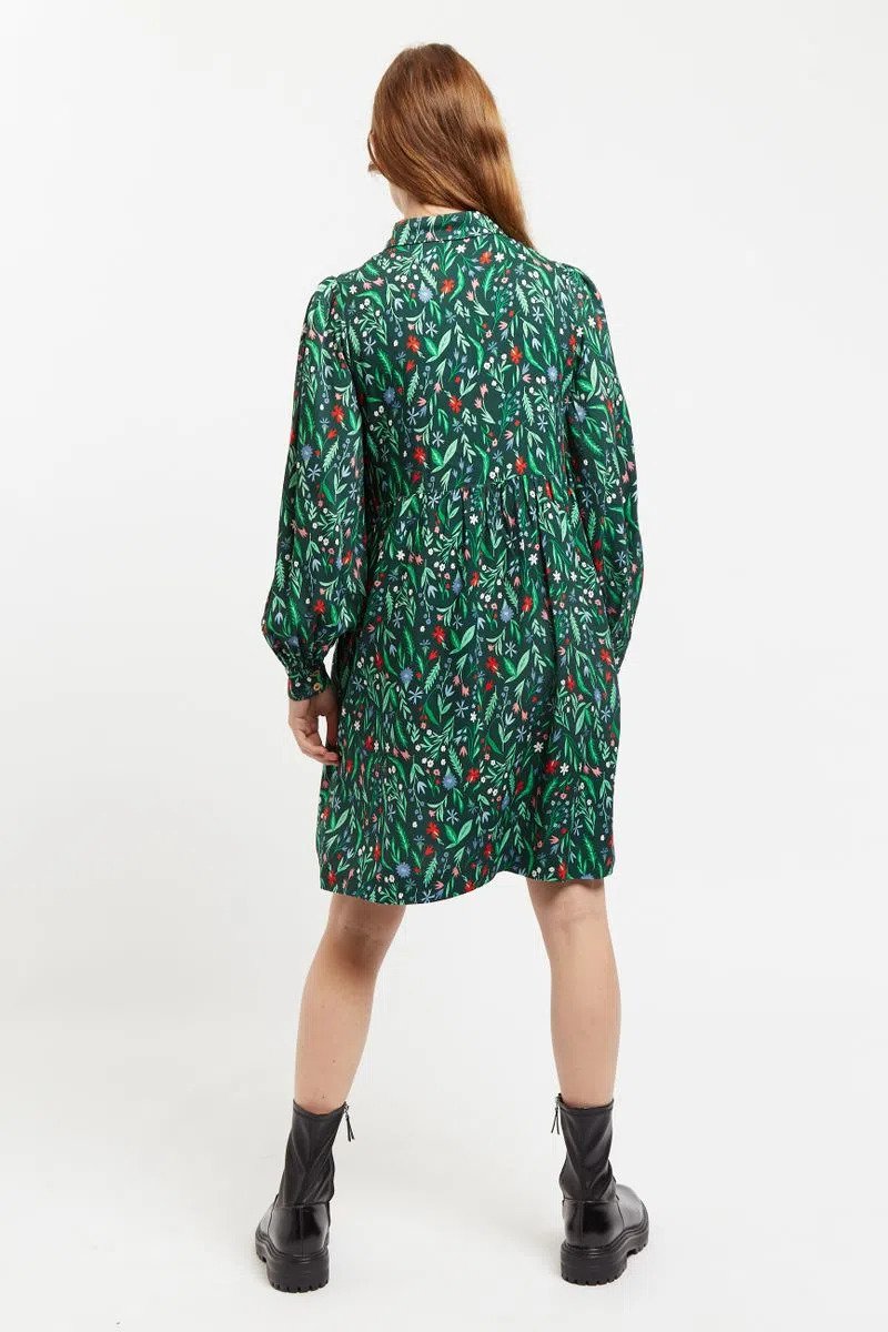 Louche | Melly Folk Floral Print Long Sleeve Button Through Mini Dress - Multi