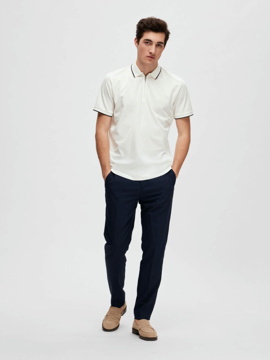 Selected Homme | Figo Zipped Polo Shirt | Cloud Dancer