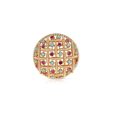 Newbridge Silverware | Gold Plated Round Brooch with Pink and Turquoise Stones