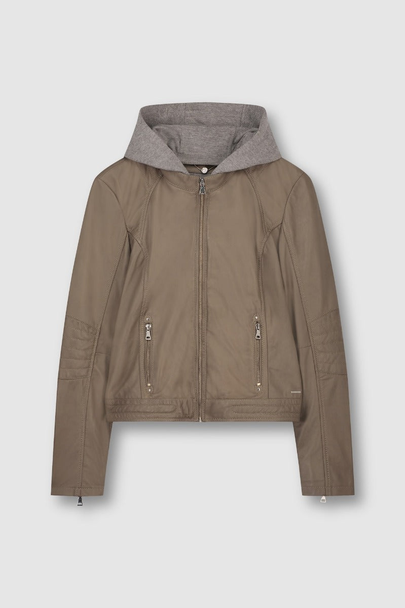 Rino & Pelle | Lendy Leather Fitted Hooded Jacket -Funghi
