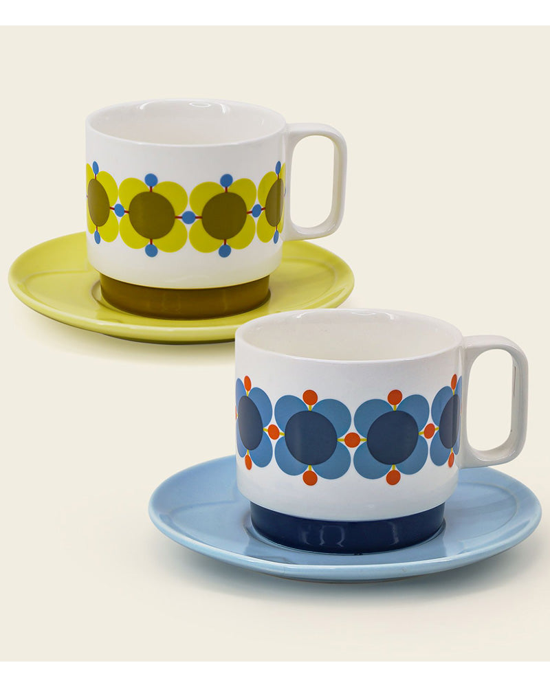 Orla Kiely | Atomic Flower Stacking Cappuccino Teacup & Saucer Set of 2