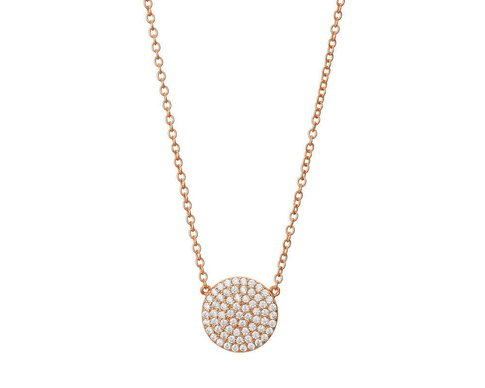 Mary-K | Rose Gold Pave Disc Necklace