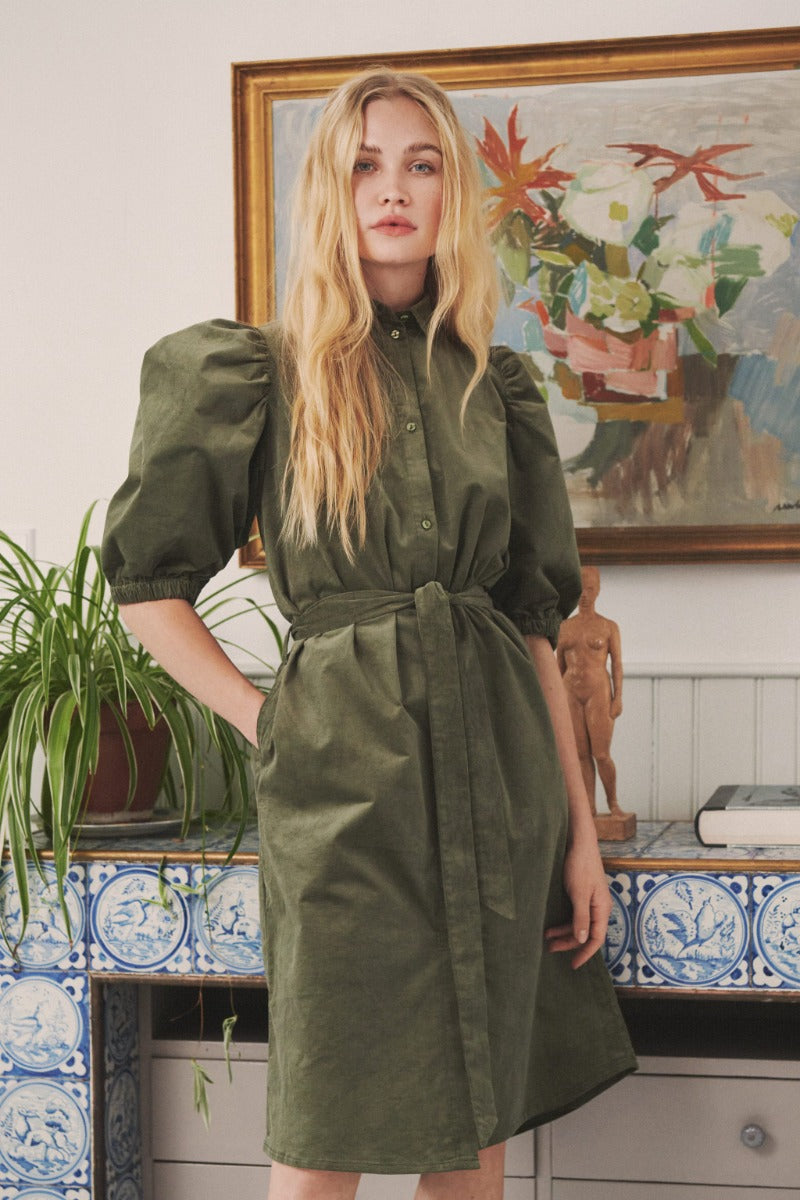 Saint Tropez | Natasja Cord Shirt Dress -Musk Green
