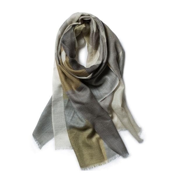 Galway Crystal | Olive And Stone Merino Wool Scarf