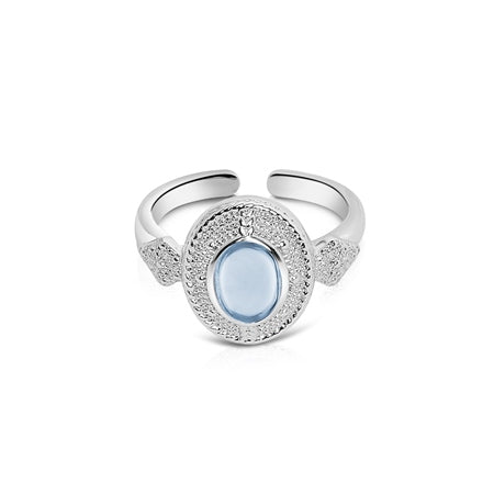 Newbridge Silverware | Ornate Ring with Light Blue Stone