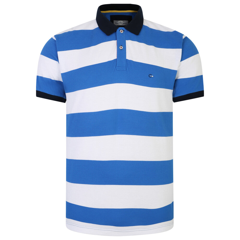 Peter Gribby | Stripe Pique Polo Shirt | Blue/White