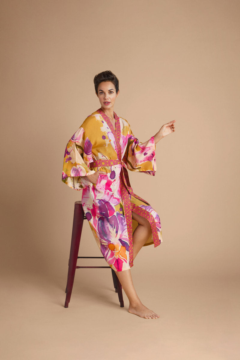 Powder | Mustard Orchid Kimono Gown
