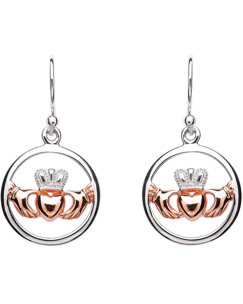 Shanore | Claddagh Silver Heart Earrings | Rose Gold Plated