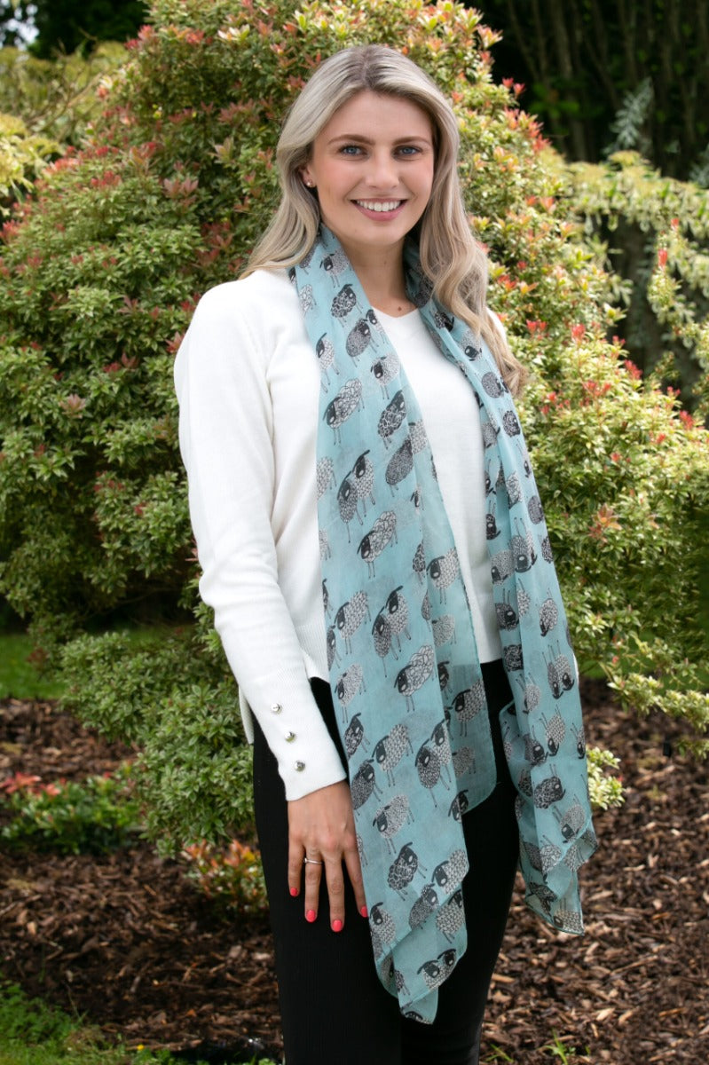 Erin Knitwear | Sketched Sheep Scarf Duck Egg Blue