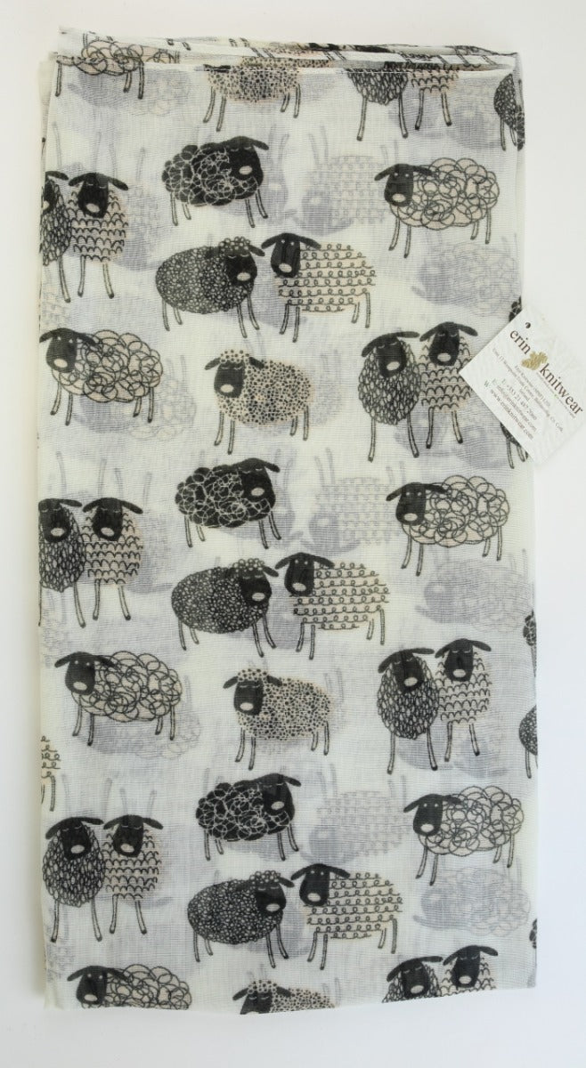 Erin Knitwear | Sketch Sheep Scarf White