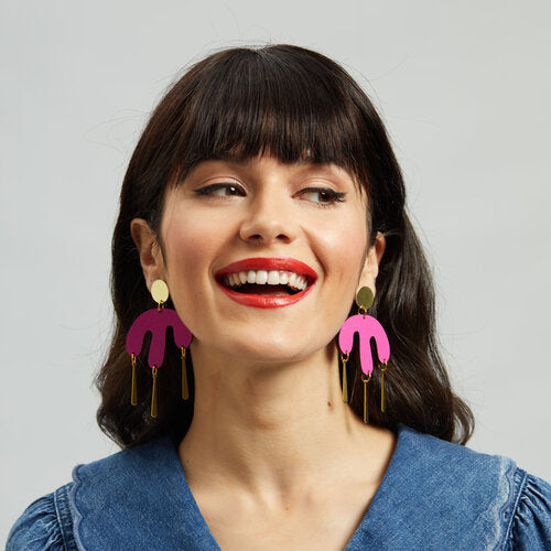 Shock Of Grey | Megamelt Earrings - Hot Pink