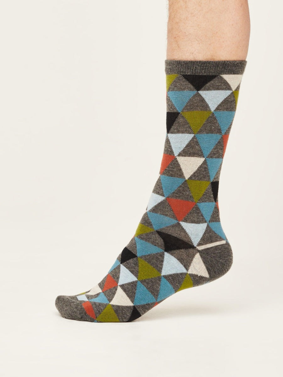 Thought | Geometric Socks - Grey Marle