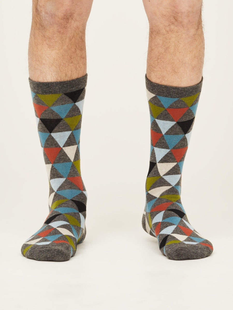 Thought | Geometric Socks - Grey Marle
