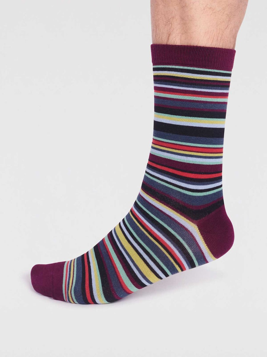 Thought | Matias Stripe Socks - Plum Purple