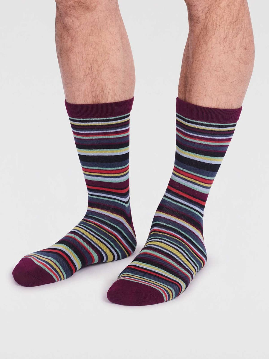 Thought | Matias Stripe Socks - Plum Purple