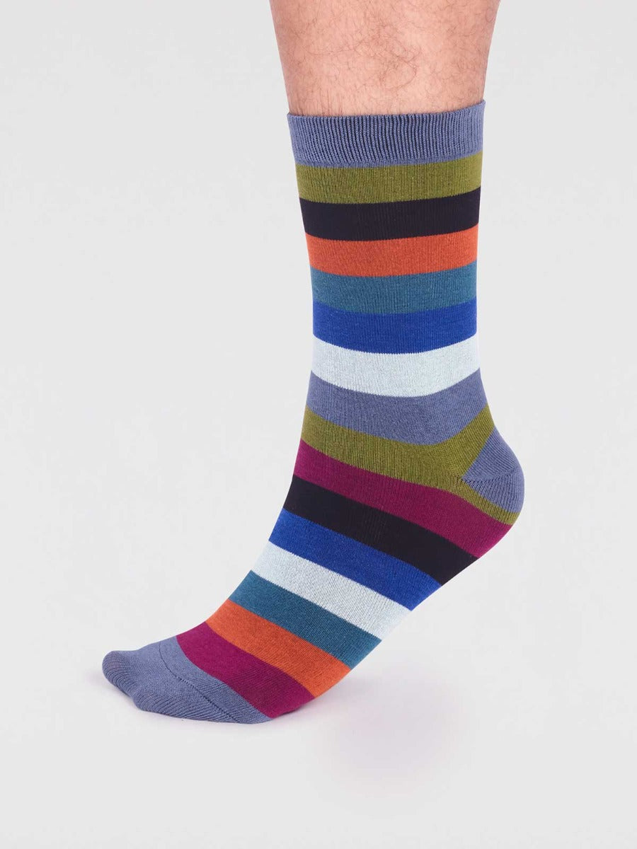 Thought | Jase Stripe Socks - Smoke Blue