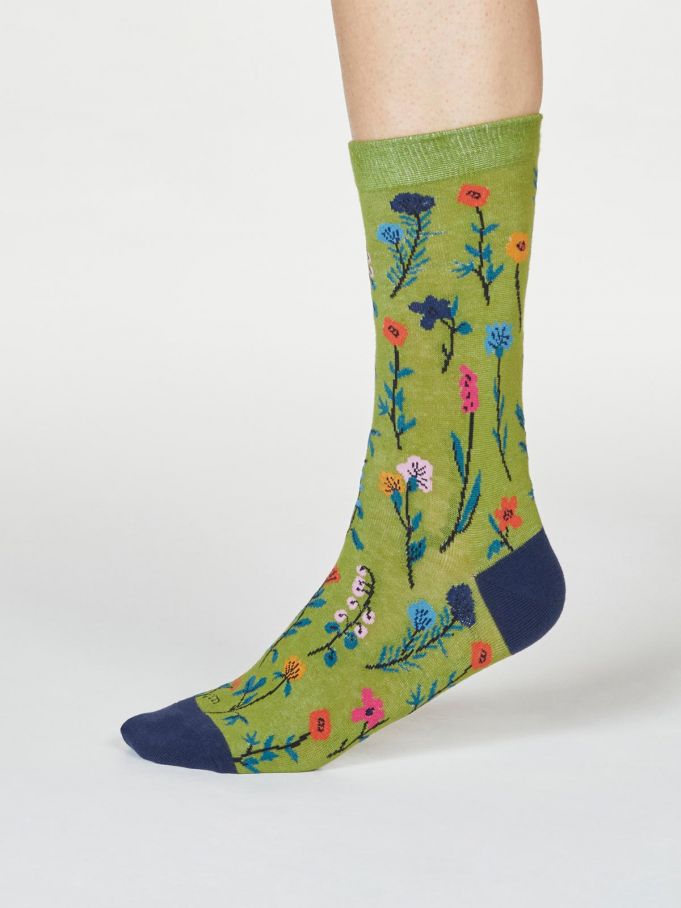 Thought | Women's Gots Mondie Floral Socks - Olive Green