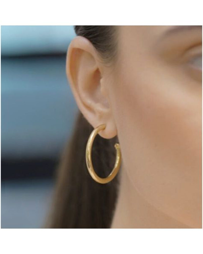 Newbridge Silverware | Gold Hoop Earrings with Blue Stone