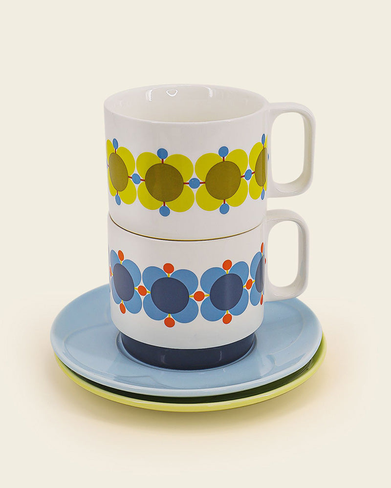 Orla Kiely | Atomic Flower Stacking Cappuccino Teacup & Saucer Set of 2