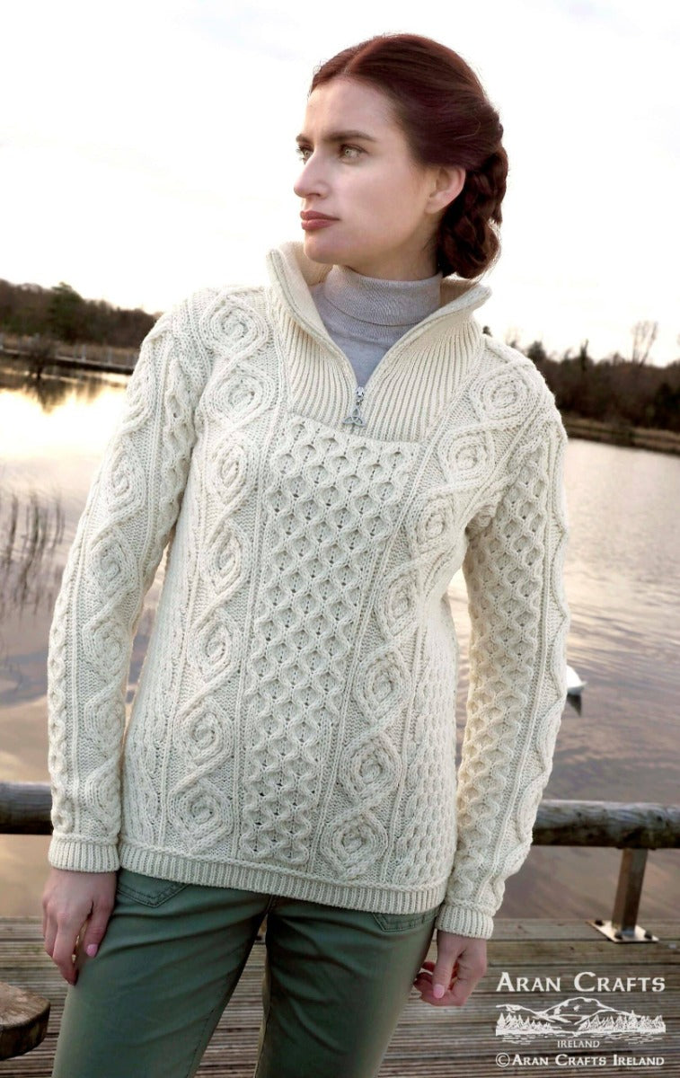 Aran Crafts | Troyer Zip Sweater | Natural
