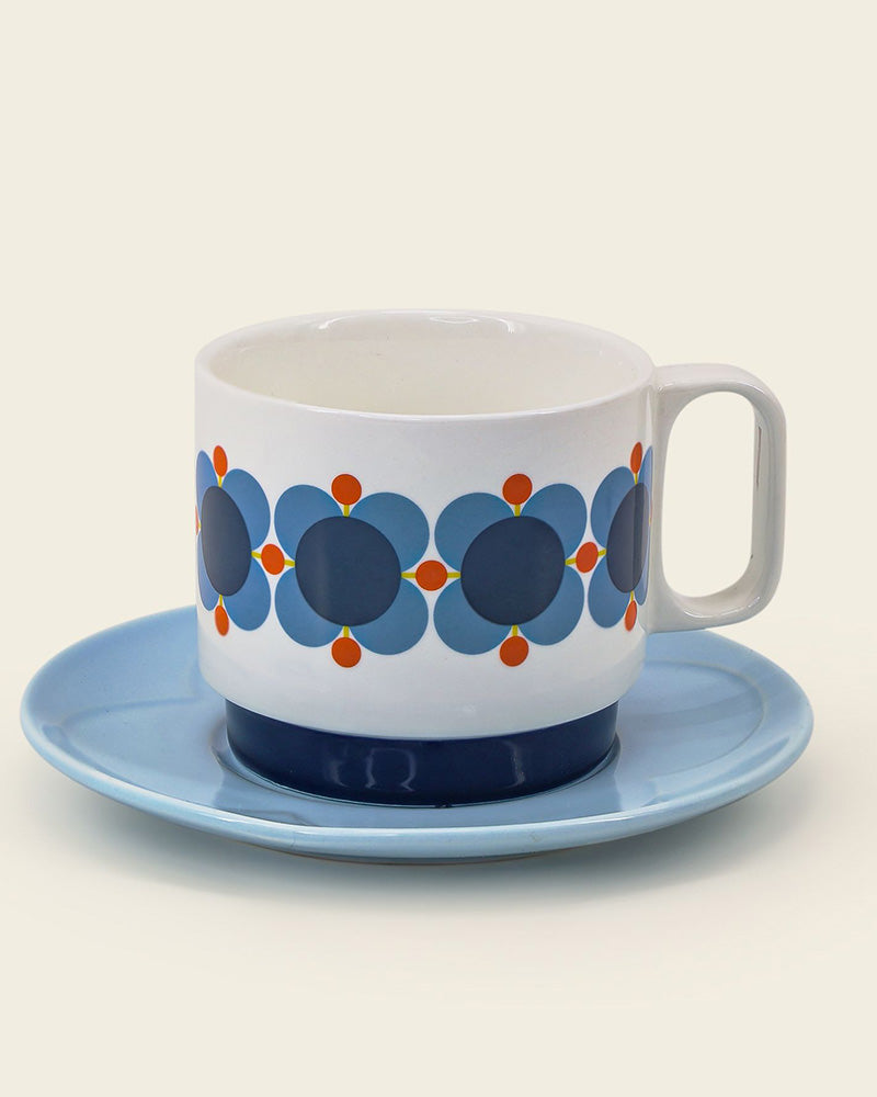 Orla Kiely | Atomic Flower Stacking Cappuccino Teacup & Saucer Set of 2