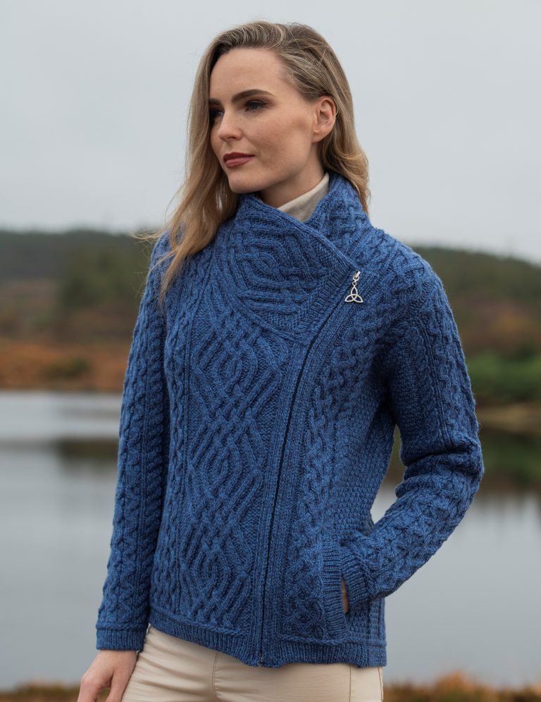 Aran Crafts | Cable Knit Jacket with Zip | Z4630- Denim Marl